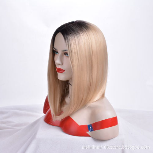Aishili wholesale ombre blonde heat resistant kinky straight front hair synthetic wigs for black women